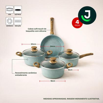 Imagem de Conjunto Panelas 4 Peças Indução Cerâmica Antiaderente Fogão Gás Elétrico