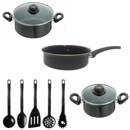 Imagem de Conjunto Panelas 8 peças Preto Indução Cooktop Elétrico á Gás