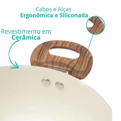 Imagem de Conjunto Panelas Indução Cerâmica Antiaderente Tampa Vidro Temperado New York 5 Peças Casambiente