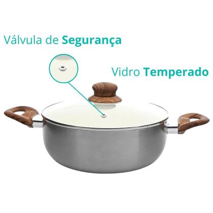 Imagem de Conjunto Panelas Indução Cerâmica Antiaderente Tampa Vidro Temperado New York 5 Peças Casambiente