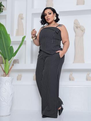 Imagem de Conjunto Pantalona e blusa assimetrica Elegante Feminino Tecido Luis Thiw Plus Size 46 ao 50