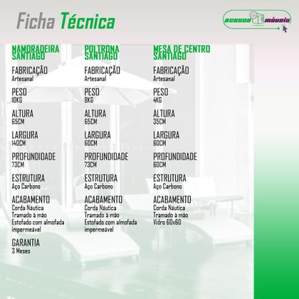 Imagem de Conjunto para Área Externa de Corda Náutica  - Poltrona Namoradeira Mesa de Centro Santiago