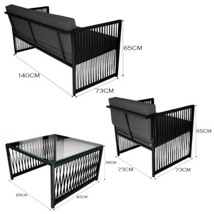 Imagem de Conjunto para Área Externa de Corda Náutica  - Poltrona Namoradeira Mesa de Centro Santiago