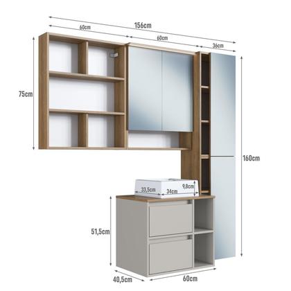 Imagem de Conjunto para Banheiro 5 Peças com Iluminação em Led e Cuba 156cm Cb.bn8005