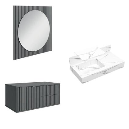 Imagem de Conjunto para Banheiro Bancada em Porcelanato com Cuba Esculpida, Armário e Espelho Ripy 80cm Cinza