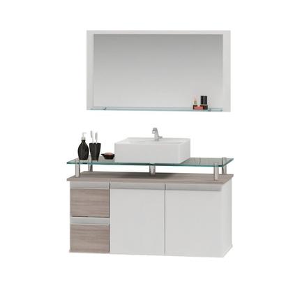 Imagem de Conjunto para Banheiro Gabinete com Cuba e Espelheira 80cm Diamante Branco/Ciliegio