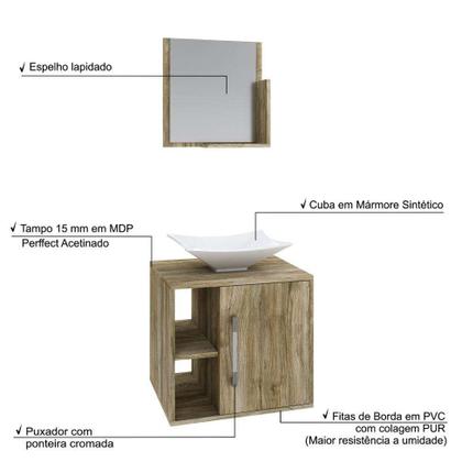 Conjunto para Banheiro Gabinete com Cuba Folha L38 e Espelheira Soft 500 Carvalho - Mobly Imagem de Conjunto para Banheiro Gabinete com Cuba Folha L38 e Espelheira Soft 500 Carvalho