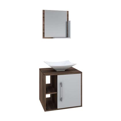 Conjunto para Banheiro Gabinete com Cuba Folha L38 e Espelheira Soft 500 Nogal com Branco - Mobly Imagem de Conjunto para Banheiro Gabinete com Cuba Folha L38 e Espelheira Soft 500 Nogal com Branco