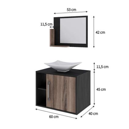 Conjunto para Banheiro Gabinete com Cuba Folha L38 e Espelheira Soft 600 Preto Ônix com Nogal - Mobly Imagem de Conjunto para Banheiro Gabinete com Cuba Folha L38 e Espelheira Soft 600 Preto Ônix com Nogal