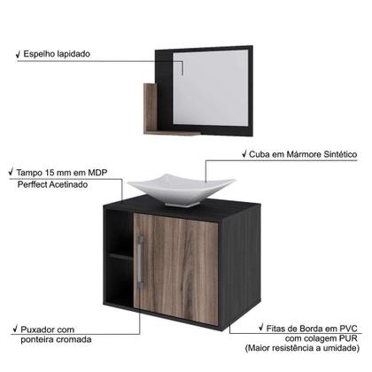Conjunto para Banheiro Gabinete com Cuba Folha L38 e Espelheira Soft 600 Preto Ônix com Nogal - Mobly Imagem de Conjunto para Banheiro Gabinete com Cuba Folha L38 e Espelheira Soft 600 Preto Ônix com Nogal