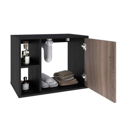 Conjunto para Banheiro Gabinete com Cuba Folha L38 e Espelheira Soft 600 Preto Ônix com Nogal - Mobly Imagem de Conjunto para Banheiro Gabinete com Cuba Folha L38 e Espelheira Soft 600 Preto Ônix com Nogal