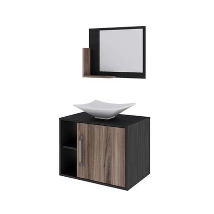 Conjunto para Banheiro Gabinete com Cuba Folha L38 e Espelheira Soft 600 Preto Ônix com Nogal - Mobly Imagem de Conjunto para Banheiro Gabinete com Cuba Folha L38 e Espelheira Soft 600 Preto Ônix com Nogal