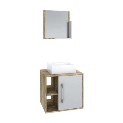 Conjunto para Banheiro Gabinete com Cuba Q32 e Espelheira Soft 500 Carvalho com Branco - Mobly Imagem de Conjunto para Banheiro Gabinete com Cuba Q32 e Espelheira Soft 500 Carvalho com Branco