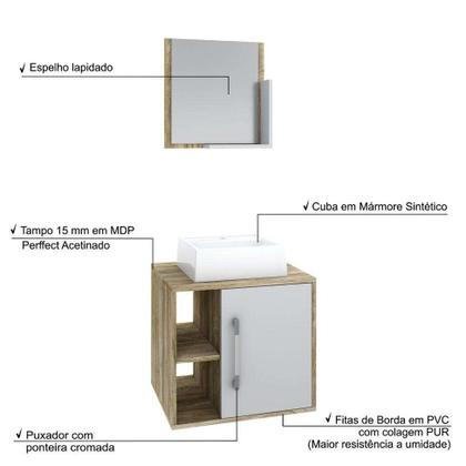 Conjunto para Banheiro Gabinete com Cuba Q32 e Espelheira Soft 500 Carvalho com Branco - Mobly Imagem de Conjunto para Banheiro Gabinete com Cuba Q32 e Espelheira Soft 500 Carvalho com Branco