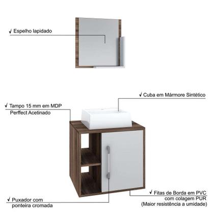Conjunto para Banheiro Gabinete com Cuba Q32 e Espelheira Soft 500 Nogal com Branco - Mobly Imagem de Conjunto para Banheiro Gabinete com Cuba Q32 e Espelheira Soft 500 Nogal com Branco