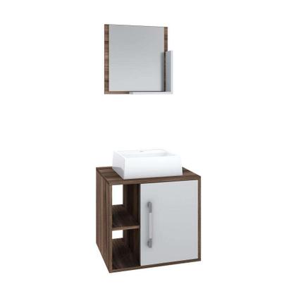 Conjunto para Banheiro Gabinete com Cuba Q32 e Espelheira Soft 500 Nogal com Branco - Mobly Imagem de Conjunto para Banheiro Gabinete com Cuba Q32 e Espelheira Soft 500 Nogal com Branco