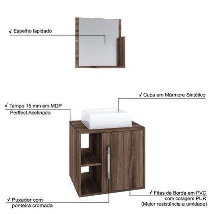 Conjunto para Banheiro Gabinete com Cuba Q32 e Espelheira Soft 500 Nogal - Mobly Imagem de Conjunto para Banheiro Gabinete com Cuba Q32 e Espelheira Soft 500 Nogal
