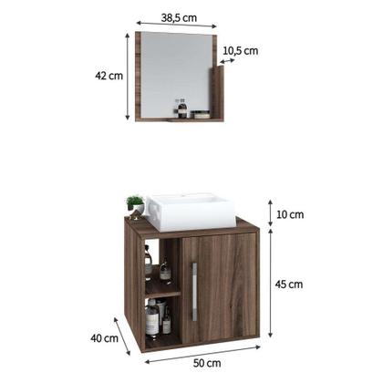 Conjunto para Banheiro Gabinete com Cuba Q32 e Espelheira Soft 500 Nogal - Mobly Imagem de Conjunto para Banheiro Gabinete com Cuba Q32 e Espelheira Soft 500 Nogal