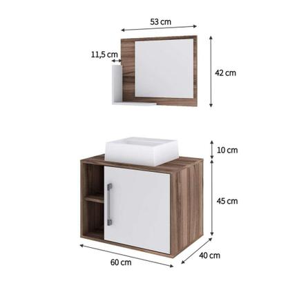 Imagem de Conjunto para Banheiro Gabinete com Cuba Q32 e Espelheira Soft 600  Nogal com Branco