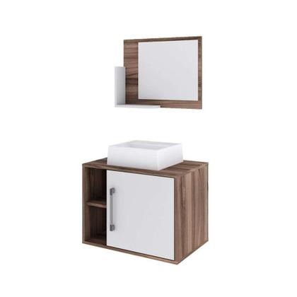 Imagem de Conjunto para Banheiro Gabinete com Cuba Q32 e Espelheira Soft 600  Nogal com Branco