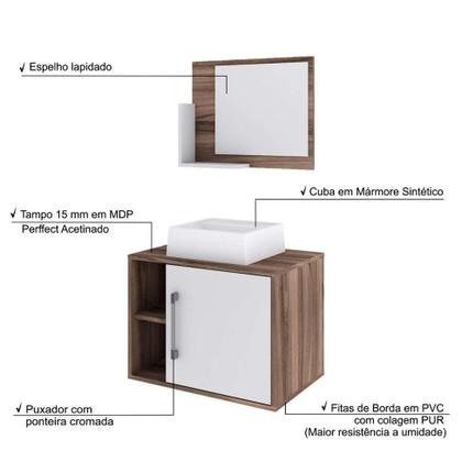 Imagem de Conjunto para Banheiro Gabinete com Cuba Q32 e Espelheira Soft 600  Nogal com Branco