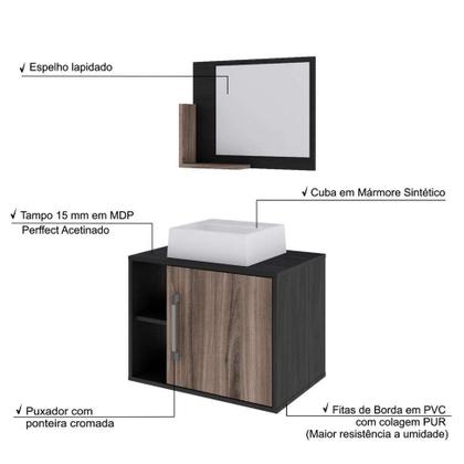 Conjunto para Banheiro Gabinete com Cuba Q32 e Espelheira Soft 600 Preto Ônix com Nogal - Mobly Imagem de Conjunto para Banheiro Gabinete com Cuba Q32 e Espelheira Soft 600 Preto Ônix com Nogal