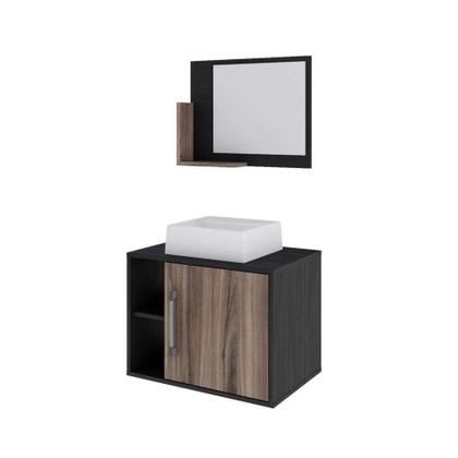 Conjunto para Banheiro Gabinete com Cuba Q32 e Espelheira Soft 600 Preto Ônix com Nogal - Mobly Imagem de Conjunto para Banheiro Gabinete com Cuba Q32 e Espelheira Soft 600 Preto Ônix com Nogal