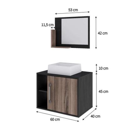 Conjunto para Banheiro Gabinete com Cuba Q32 e Espelheira Soft 600 Preto Ônix com Nogal - Mobly Imagem de Conjunto para Banheiro Gabinete com Cuba Q32 e Espelheira Soft 600 Preto Ônix com Nogal