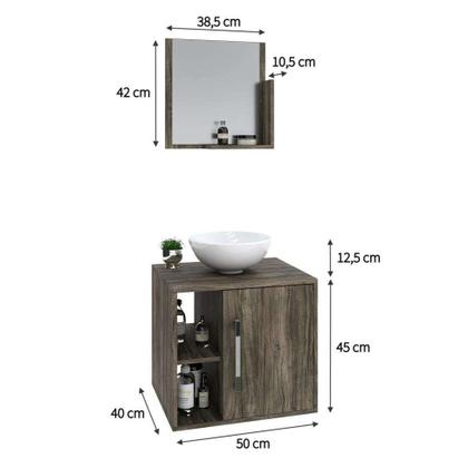 Conjunto para Banheiro Gabinete com Cuba Redonda R30 e Espelheira Soft 500 Carvalho Dark - Mobly Imagem de Conjunto para Banheiro Gabinete com Cuba Redonda R30 e Espelheira Soft 500 Carvalho Dark