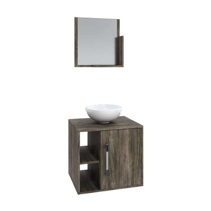 Conjunto para Banheiro Gabinete com Cuba Redonda R30 e Espelheira Soft 500 Carvalho Dark - Mobly Imagem de Conjunto para Banheiro Gabinete com Cuba Redonda R30 e Espelheira Soft 500 Carvalho Dark
