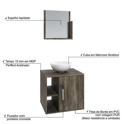 Conjunto para Banheiro Gabinete com Cuba Redonda R30 e Espelheira Soft 500 Carvalho Dark - Mobly Imagem de Conjunto para Banheiro Gabinete com Cuba Redonda R30 e Espelheira Soft 500 Carvalho Dark