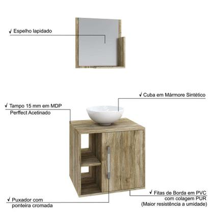 Conjunto para Banheiro Gabinete com Cuba Redonda R30 e Espelheira Soft 500 Carvalho - Mobly Imagem de Conjunto para Banheiro Gabinete com Cuba Redonda R30 e Espelheira Soft 500 Carvalho