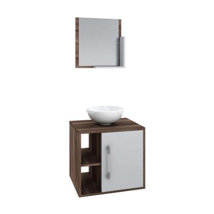 Conjunto para Banheiro Gabinete com Cuba Redonda R30 e Espelheira Soft 500 Nogal com Branco - Mobly Imagem de Conjunto para Banheiro Gabinete com Cuba Redonda R30 e Espelheira Soft 500 Nogal com Branco