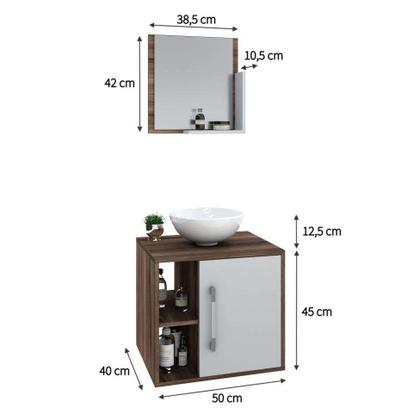 Conjunto para Banheiro Gabinete com Cuba Redonda R30 e Espelheira Soft 500 Nogal com Branco - Mobly Imagem de Conjunto para Banheiro Gabinete com Cuba Redonda R30 e Espelheira Soft 500 Nogal com Branco