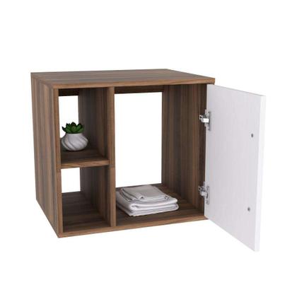 Conjunto para Banheiro Gabinete com Cuba Redonda R30 e Espelheira Soft 500 Nogal com Branco - Mobly Imagem de Conjunto para Banheiro Gabinete com Cuba Redonda R30 e Espelheira Soft 500 Nogal com Branco