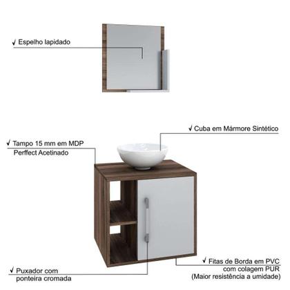 Conjunto para Banheiro Gabinete com Cuba Redonda R30 e Espelheira Soft 500 Nogal com Branco - Mobly Imagem de Conjunto para Banheiro Gabinete com Cuba Redonda R30 e Espelheira Soft 500 Nogal com Branco