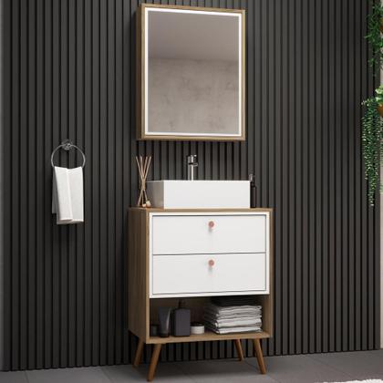 Imagem de Conjunto Para Banheiro Gabinete Com Pés Cuba e Armário Lionel B06 Branco Nogal - Lyam Decor