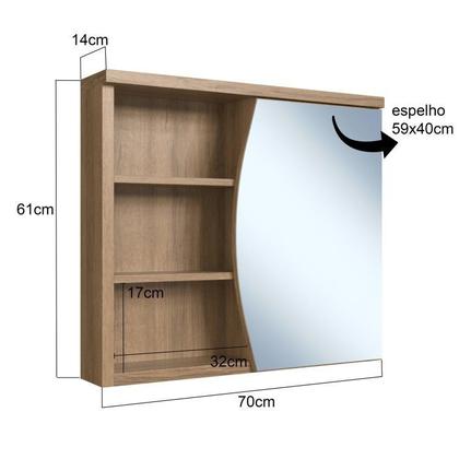 Imagem de Conjunto para Banheiro Gabinete Supenso 70cm com Cuba e Espelheira 1 Porta 3 Nichos Laura