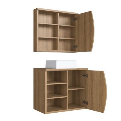 Imagem de Conjunto para Banheiro Gabinete Supenso 70cm com Cuba e Espelheira 1 Porta 3 Nichos Laura