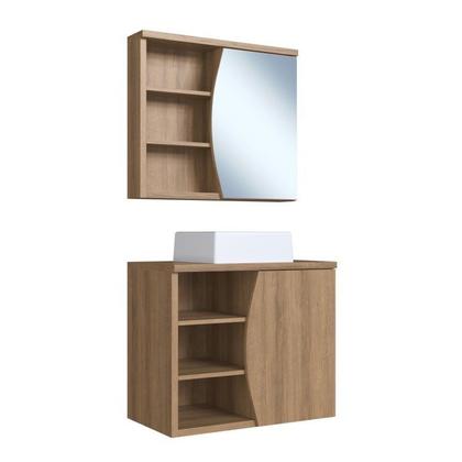 Imagem de Conjunto para Banheiro Gabinete Supenso 70cm com Cuba e Espelheira 1 Porta 3 Nichos Laura