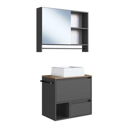 Imagem de Conjunto para Banheiro Gabinete Suspenso 60cm com Toalheiro Cuba e Espelheira 80cm Cj8050.20