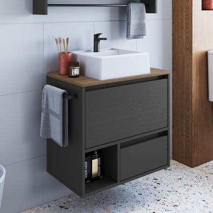 Imagem de Conjunto para Banheiro Gabinete Suspenso 60cm com Toalheiro Cuba e Espelheira 80cm Cj8050.20