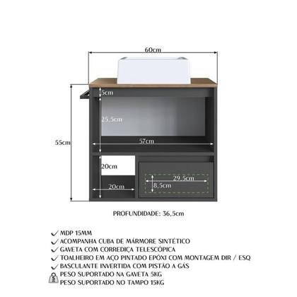Imagem de Conjunto para Banheiro Gabinete Suspenso 60cm com Toalheiro Cuba e Espelheira 80cm Cj8050.20