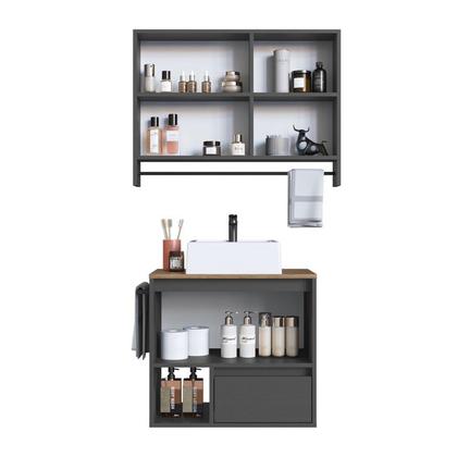 Imagem de Conjunto para Banheiro Gabinete Suspenso 60cm com Toalheiro Cuba e Espelheira 80cm Cj8050.20