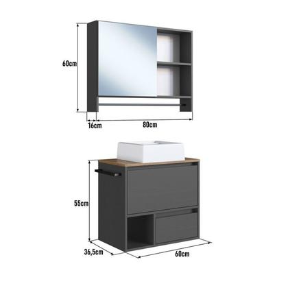 Imagem de Conjunto para Banheiro Gabinete Suspenso 60cm com Toalheiro Cuba e Espelheira 80cm Cj8050.20