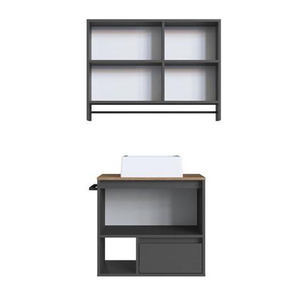 Imagem de Conjunto para Banheiro Gabinete Suspenso 60cm com Toalheiro Cuba e Espelheira 80cm Cj8050.20