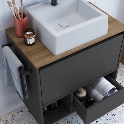 Imagem de Conjunto para Banheiro Gabinete Suspenso 60cm com Toalheiro Cuba e Espelheira 80cm Cj8050.20