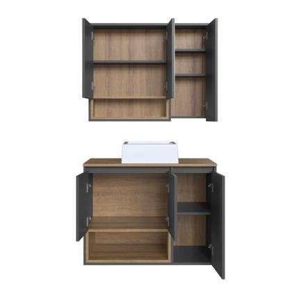 Imagem de Conjunto para Banheiro Gabinete Suspenso 80cm com Cuba e Espelheira 3 Portas e Nicho Cecília