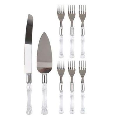 Imagem de Conjunto Para Bolo De Inox Com Espatula 28cm + Faca 13'' + 6 Garfos Cabo Acrilico WELLMIX  6062