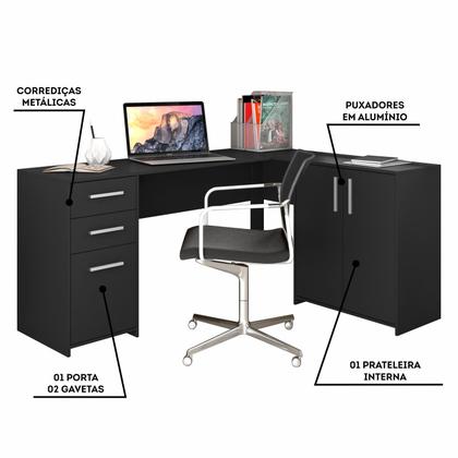 Imagem de Conjunto Para Escritório 2 Peças com Mesa de Canto em L e Armário Branco Notável Móveis